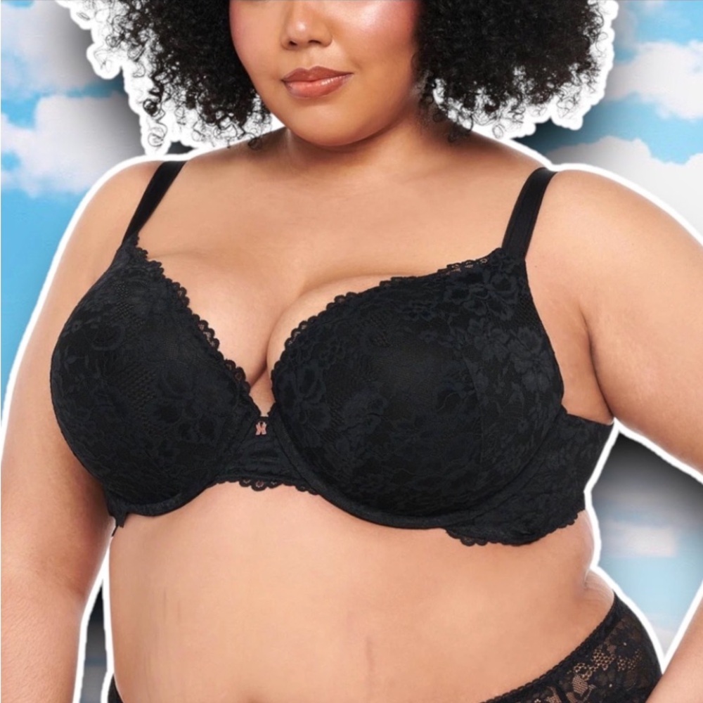 NWT SAVAGE X FENTY Floral Lace Push-Up Bra Black Caviar 40DD Sexy Date Coquette